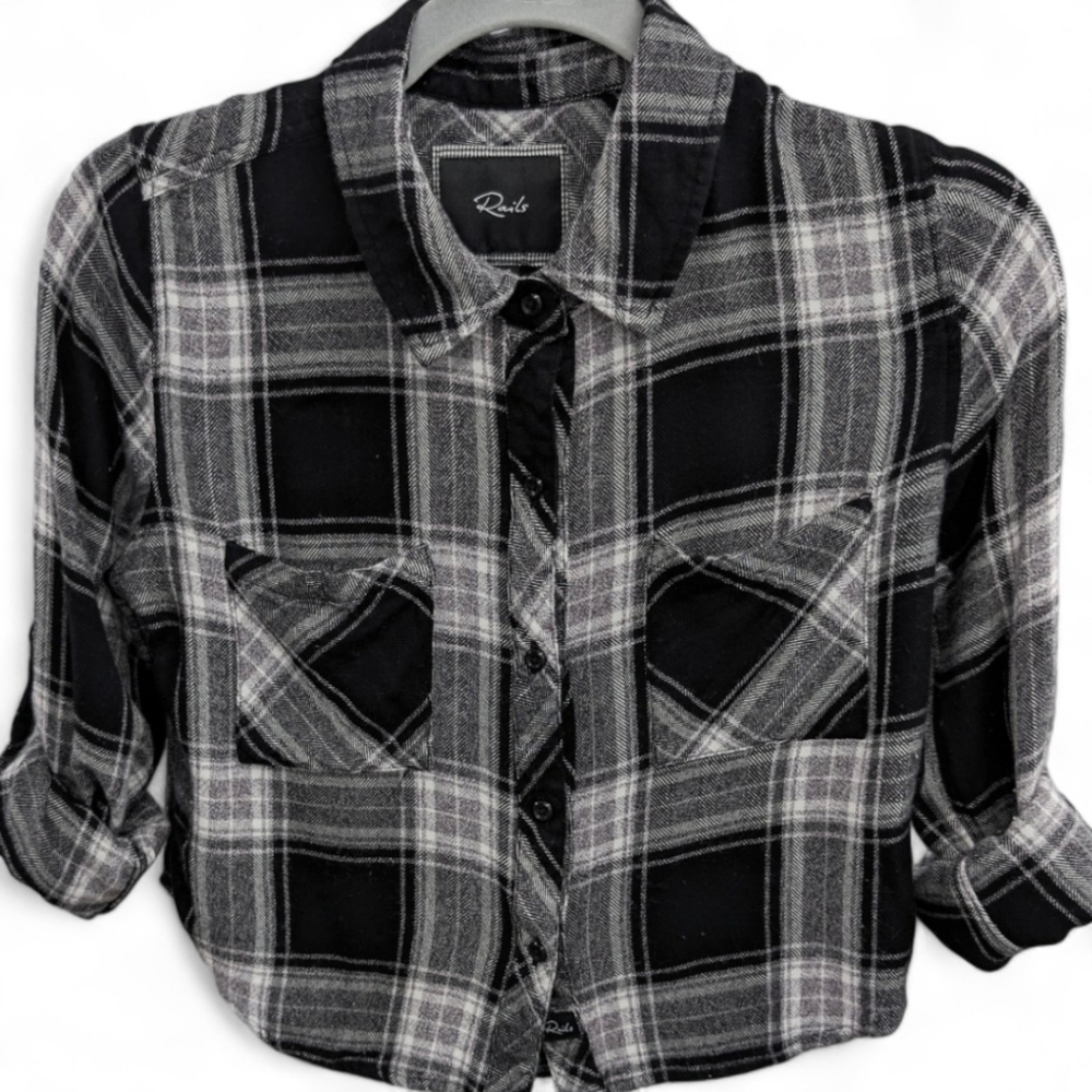 Rails XS Black Flannel Crop Top